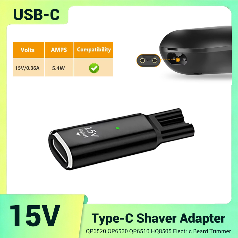 Electric Razor - Adaptador de Carregamento Mini USB-C 15V
